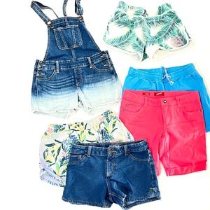 Lot of 6 Abercrombie Justice Old Navy Cat & jack ;denim overalls, running shorts